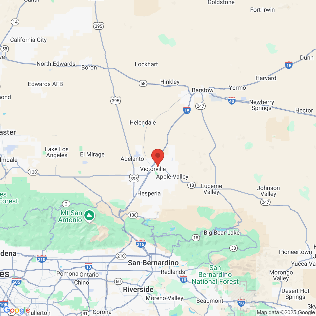 Google map image of our location in 16127 Kasota Road  Apple Valley, CA