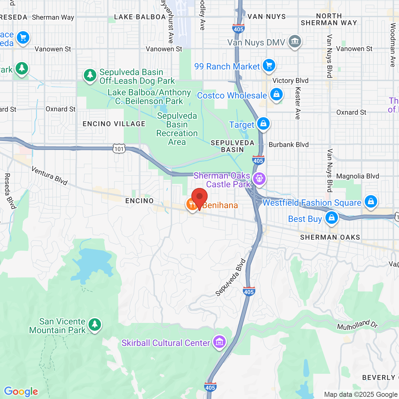 Google map image of our location in 16133 Ventura Blvd Encino, CA